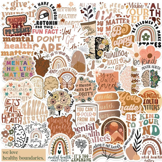 50PCS Boho Mental Health Stickers for DIY & Scrapbooking