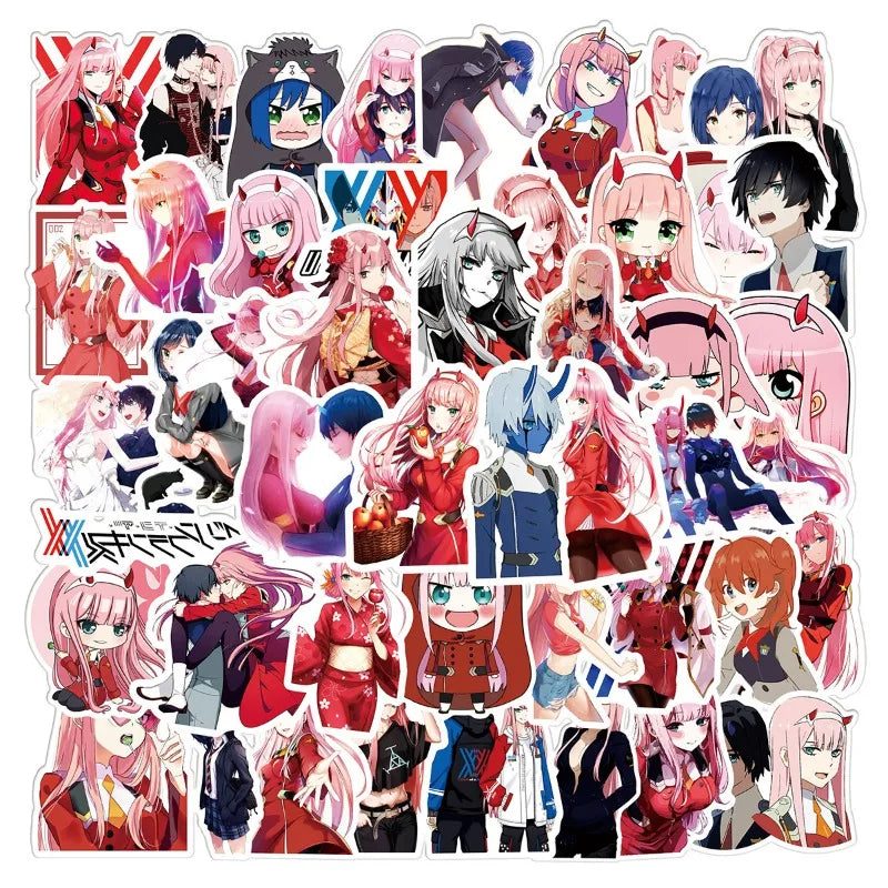 50pcs Darling in The Franxx Anime Stickers for Laptop, Phone, Car, Scooter, Suitcase, Water Bottle, Stationery, Refrigerator Decoration