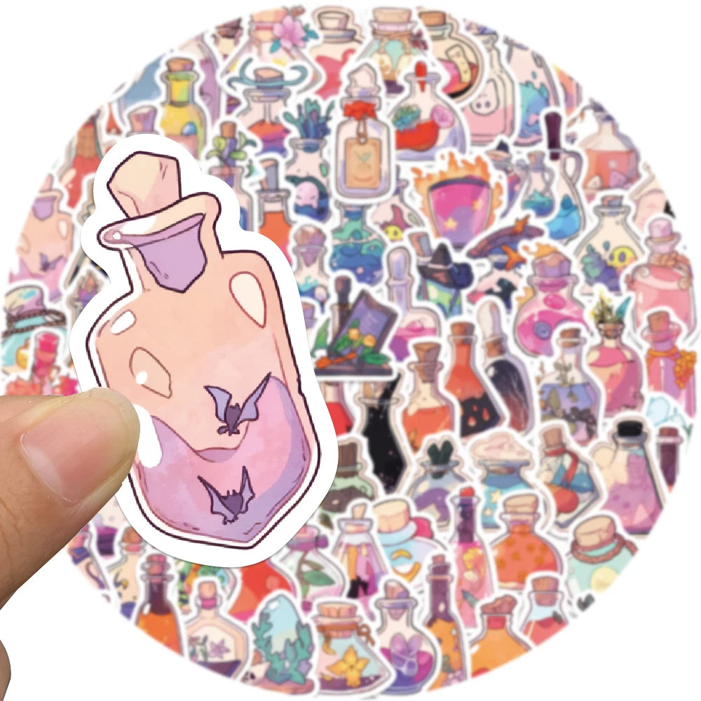 100PCS Cute Dream Cartoon Bottles Graffiti Sticker PVC Stationery Children's Decoration Scrapbooking School Supplies Decal