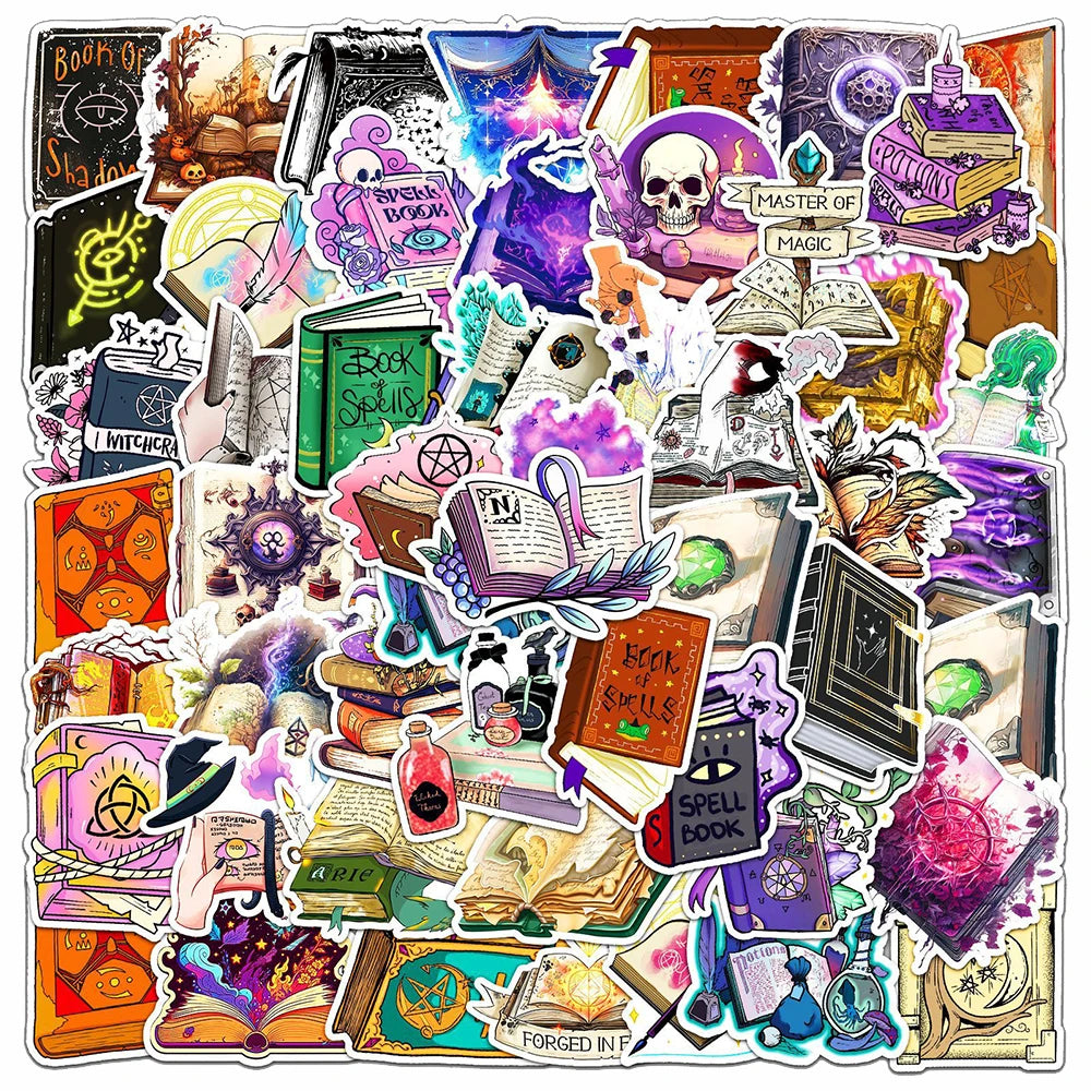 Gothic Magic Book Stickers: Cute Witch Decals for Laptop, Scrapbook, Phone - 10/30/50pcs