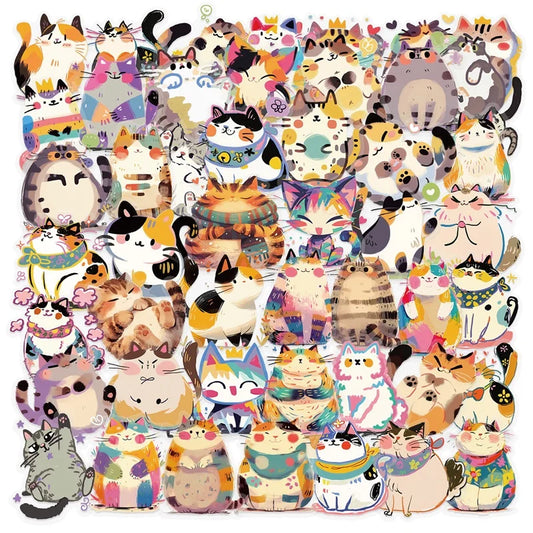 50PCS Kawaii Cat Stickers: Transparent Scrapbook Decor