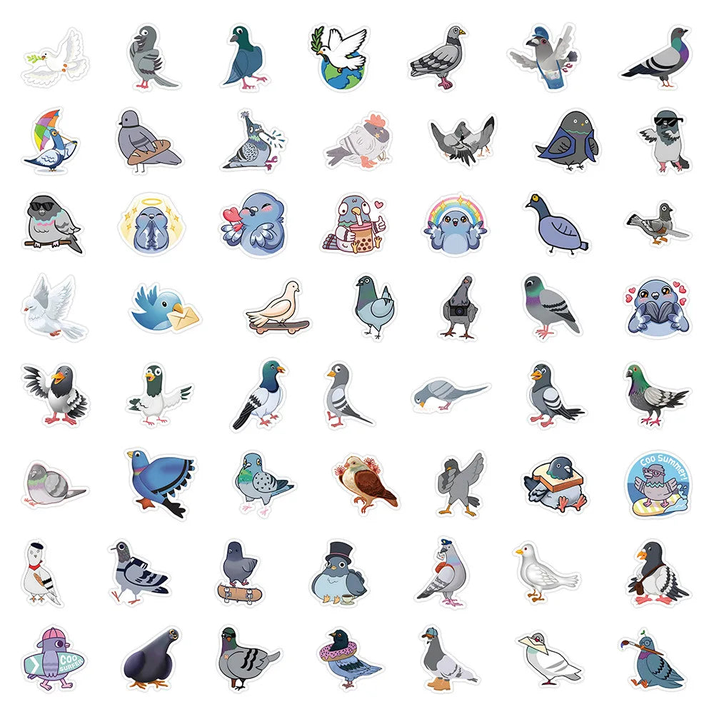 10/30/60PCS Cute Pigeon Stickers Cartoon Animal Wall Decals Decoration DIY Laptop Phone Notebook Suitcase Car Bike Kids Toy Gift