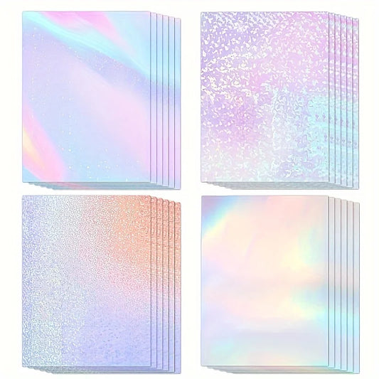 24 sheets of holographic stickers, clear vinyl self-adhesive for photos, pictures, cards, crafts (A4 size/4 styles)