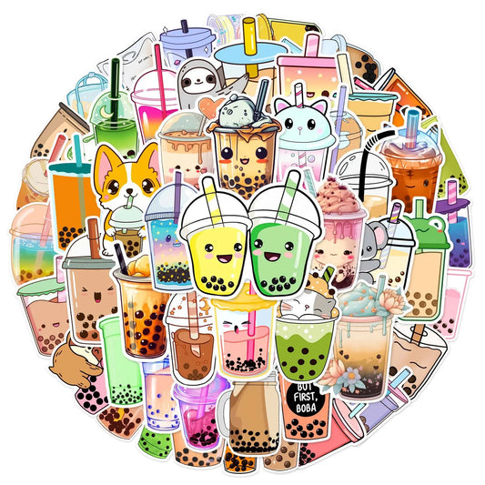 Pearl Milk Tea Stickers 10/25/50pcs for DIY Decor: Suitcase, Water Bottle, Phone, Laptop, Skateboard, Scrapbooking