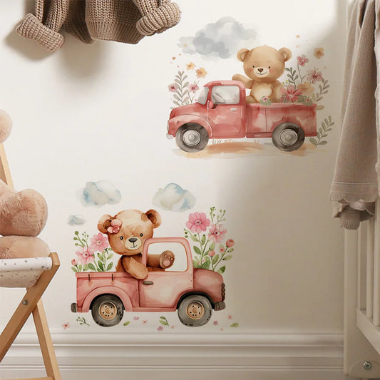 Cartoon Bear Flower Wall Stickers for Kids Room Decor
