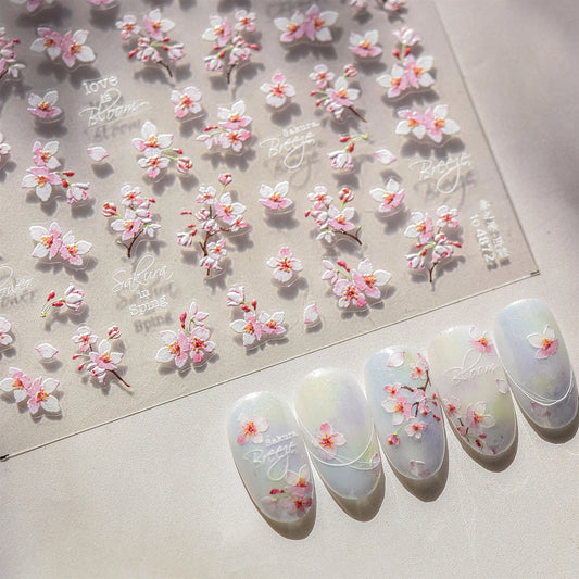 Cherry Blossom 5D Nail Art Stickers - Spring Manicure Decals