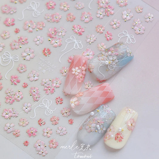 Pink Petal Bow Nail Art Stickers Decals