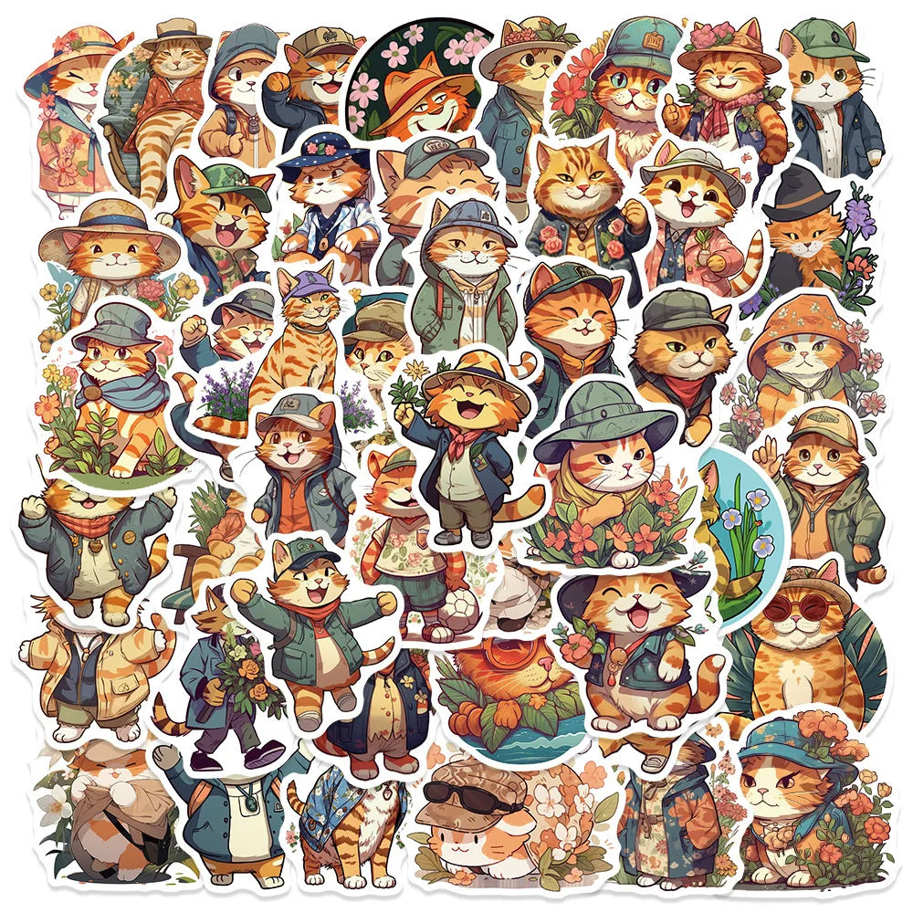 10/30/50PCS Cute Orange Cat Stickers Funny Cartoon Animals Decal Toys DIY Decoration Notebook Guitar Fridge Kids Sticker Gift