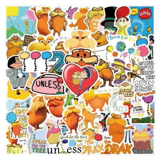 55pcs Lorax Cartoon Stickers for Laptop, Phone, Scooter, Water Bottle, Suitcase, Stationery, Refrigerator