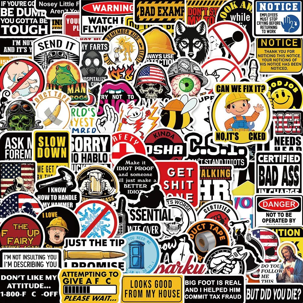 Funny Safety Hat Stickers Slogan Decals Waterproof Helmet Graffiti Gifts