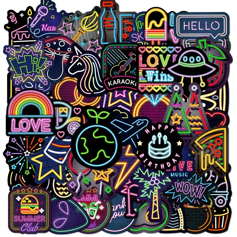 Cartoon Neon PVC Stickers 10/30/50PCS Kids DIY Supplies