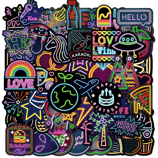 Cartoon Neon PVC Stickers 10/30/50PCS Kids DIY Supplies