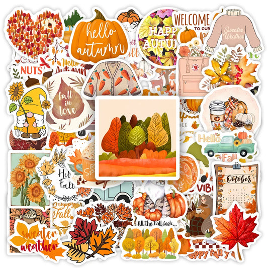 Cute Autumn Fall Stickers Vintage Art Pumpkin DIY Toy Gift Decorative Decal for Phone Luggage Laptop Bottle Scrapbook Waterproof