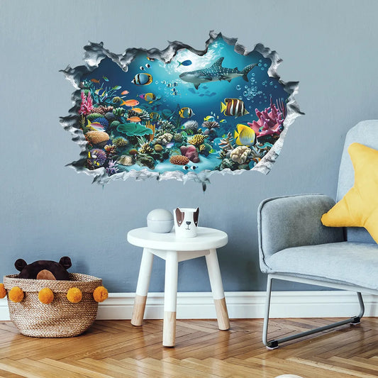 3D Underwater Shark Wall Sticker for Kids Room Decoration
