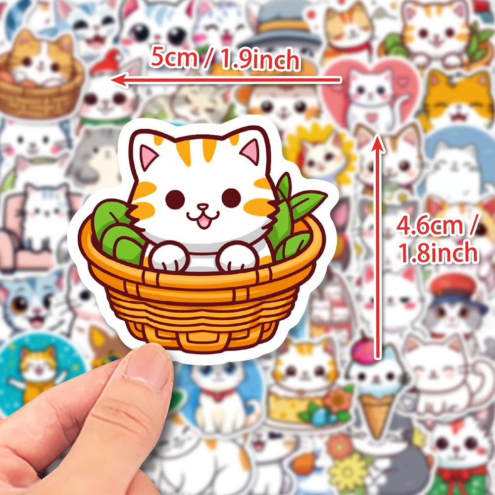 10/30/50PCS Cute Cats Cartoon Stickers Toys Funny Animal Decals Decoration DIY Notebook Phone Car Bike Waterproof Kids Sticker