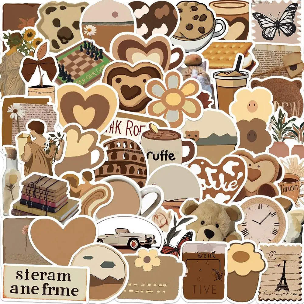 10/25/50PCS Ins Style Cute Stickers Brown Decals Decoration DIY Phone Notebook Suitcase Laptop Fridge Wall Sticker