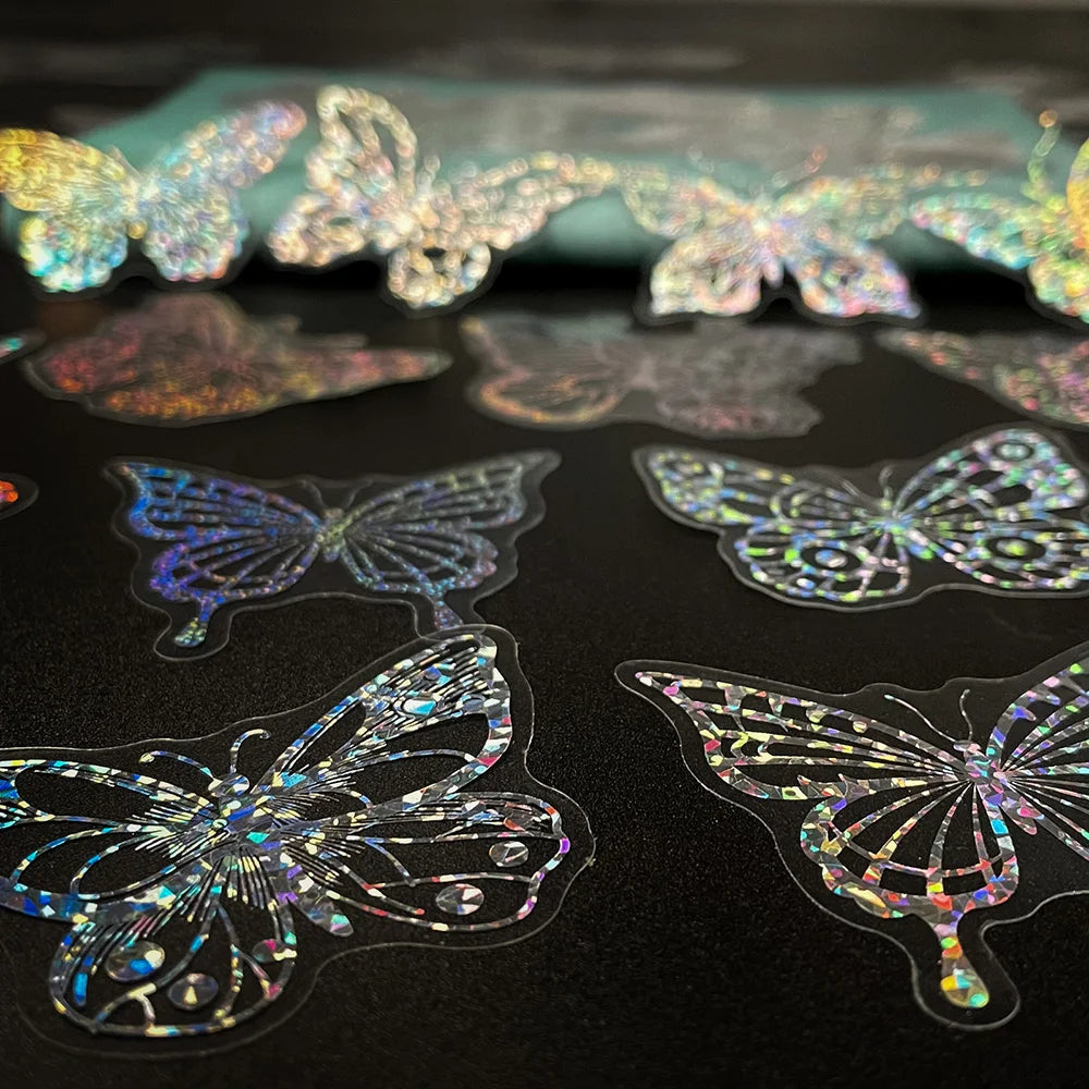 10/30/50/100pcs Cool Holographic Laser Butterfly Stickers Aesthetic Decals Laptop Suitcase Fridge Phone Graffiti Sticker Kid Toy