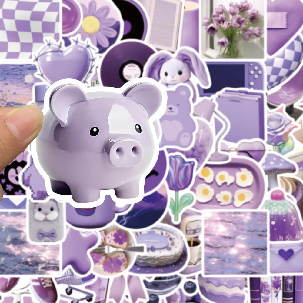 10/30/50PCS Cute Purple Stickers Ins Style Cartoon Decals Graffiti DIY Notebook Phone Skateboard Fridge Guitar Car Kids Toy Gift