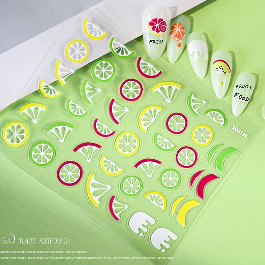 Summer Fruit Nail Art Stickers: Lemon, Cherry, Avocado