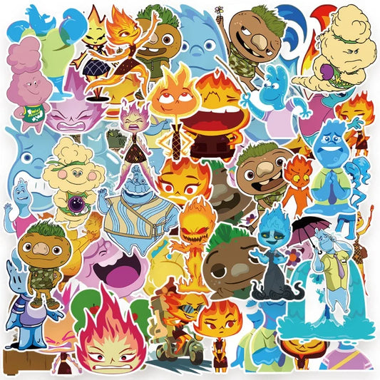50pcs Elemental Anime Stickers for Laptop, Phone, Scooter, Water Bottle, Suitcase, Stationery, Refrigerator