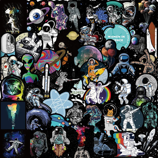 Black Edge Astronaut Cartoon Stickers 10/30/50pcs Waterproof for Laptop Guitar Cup Decor