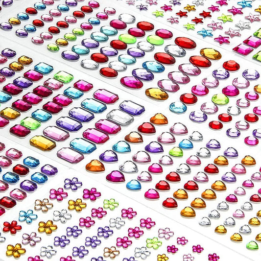Multicolor Self-Adhesive Gem Stickers for Crafts - Bling Rhinestones, Assorted Shapes, Kids Gifts