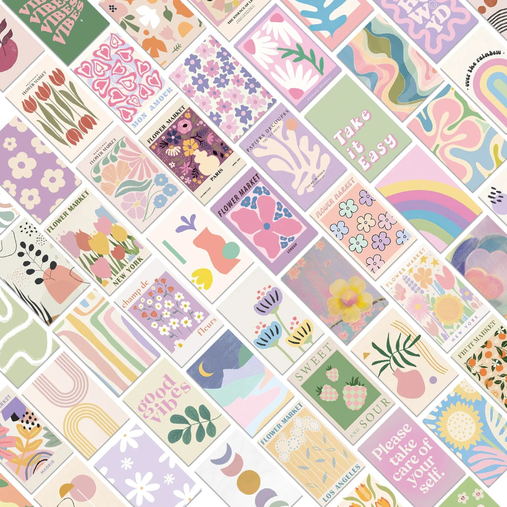 Danish Pastel Pink Landscape Stickers 50/100pcs Aesthetic Journal DIY Diary Water Bottle Stationery