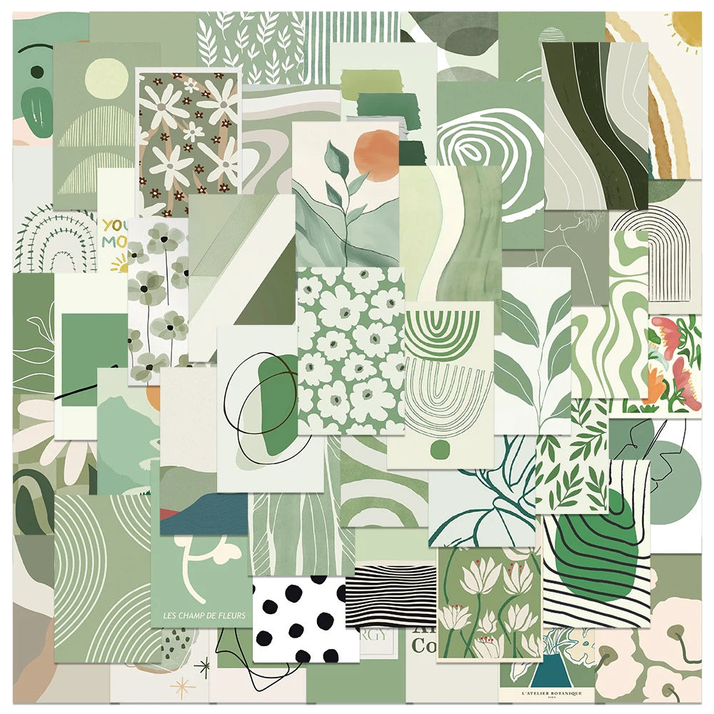 Sage Green Minimalist Art Stickers - 10/30/50pcs Laptop Phone Fridge Decor