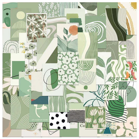 Sage Green Minimalist Art Stickers - 10/30/50pcs Laptop Phone Fridge Decor