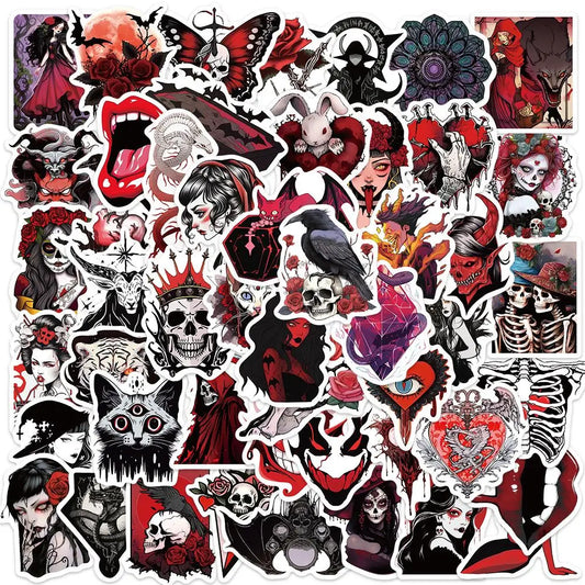 50pcs Horror Skull Gothic Stickers Aesthetic Graffiti Stickers Luggage Skateboard Laptop  Guitar Sticker Decals