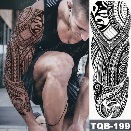 Large Full Arm Sleeve Waterproof Temporary Tattoo Sticker Indian Tribal Machine Turtle Totem Fake Tatoo Body Art Men Women Leg