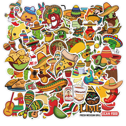 50pcs Mexican Food Graffiti Stickers for Helmet, Wall, DIY Decoration