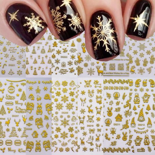 12pcs Christmas Nail Decals 3D Santa Snowman Stickers