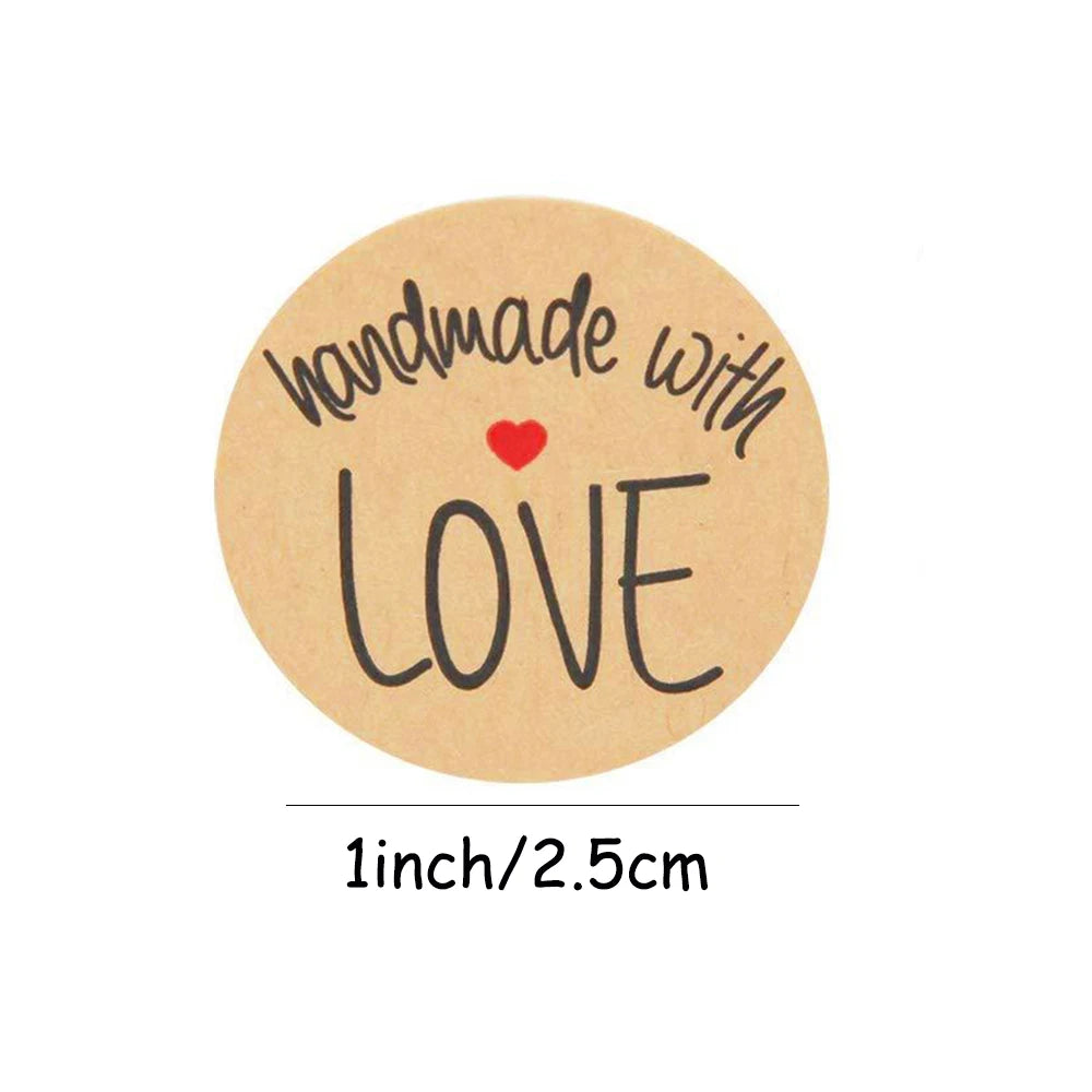 1Inch 100-500pcs Round Kraft Paper "handmade With love" Seal Sticker For Handmade Products Baking Products Sealing Sticker Label