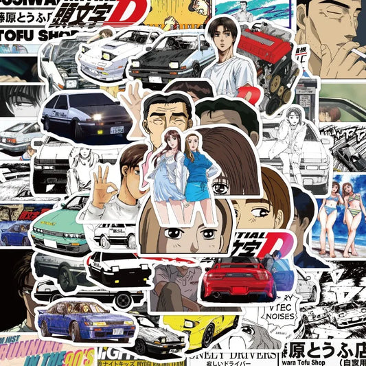 50pcs Initial D Anime Stickers for Laptop, Phone, Scooter, Suitcase, Water Bottle, Refrigerator