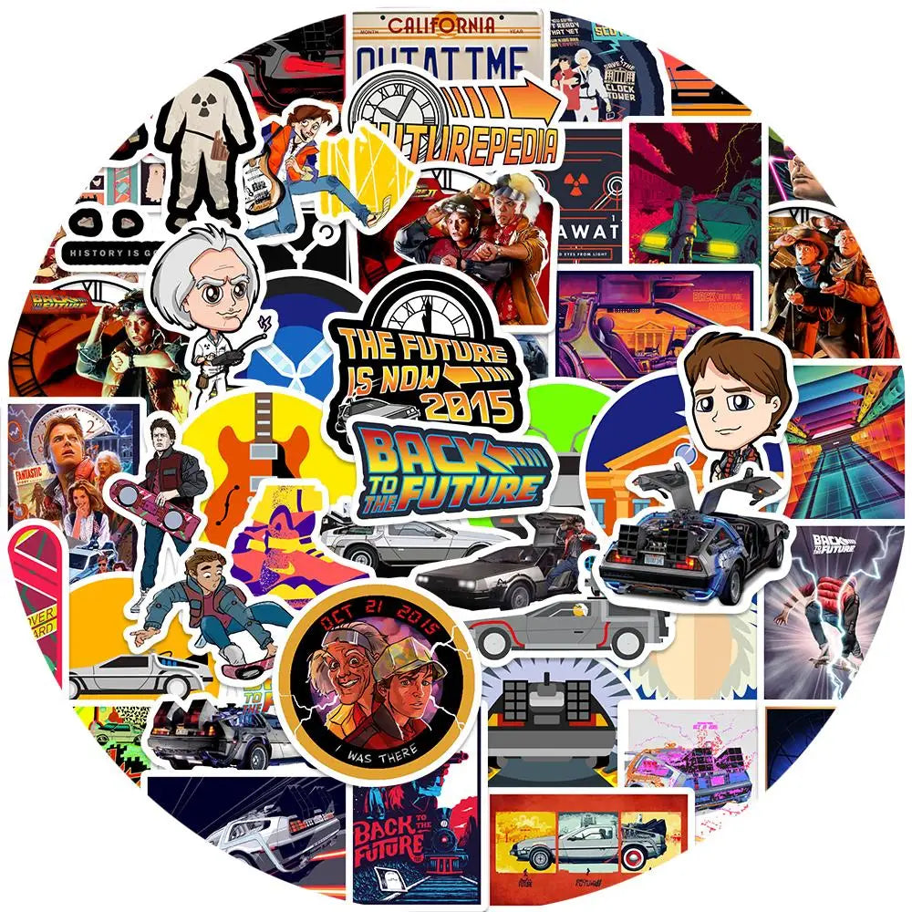 50PCS Classic Movie Back To The Future Sticker DIY Phone Laptop Fridge Guitar Skateboard Suitcase Waterproof Gift Decal