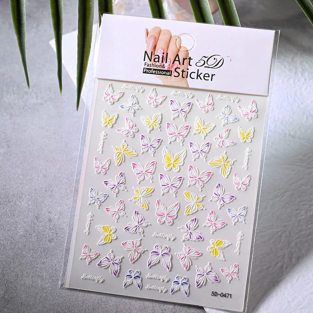 5D Butterfly Flower Nail Stickers for Women