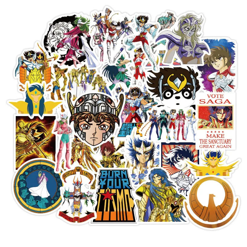 50pcs Saint Seiya Anime Stickers for Laptop, Phone, Car, Scooter, Suitcase, Water Bottle, Refrigerator