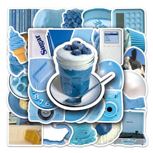Blue Cartoon Stickers 10/30/50pcs Waterproof Decal for Phone, Fridge, Notebook, Skateboard, Bike, Kids Toy