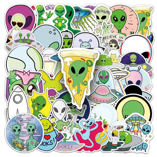 50pcs Alien Cartoon Stickers for Laptop, Phone, Car, Scooter, Water Bottle, Suitcase, Refrigerator