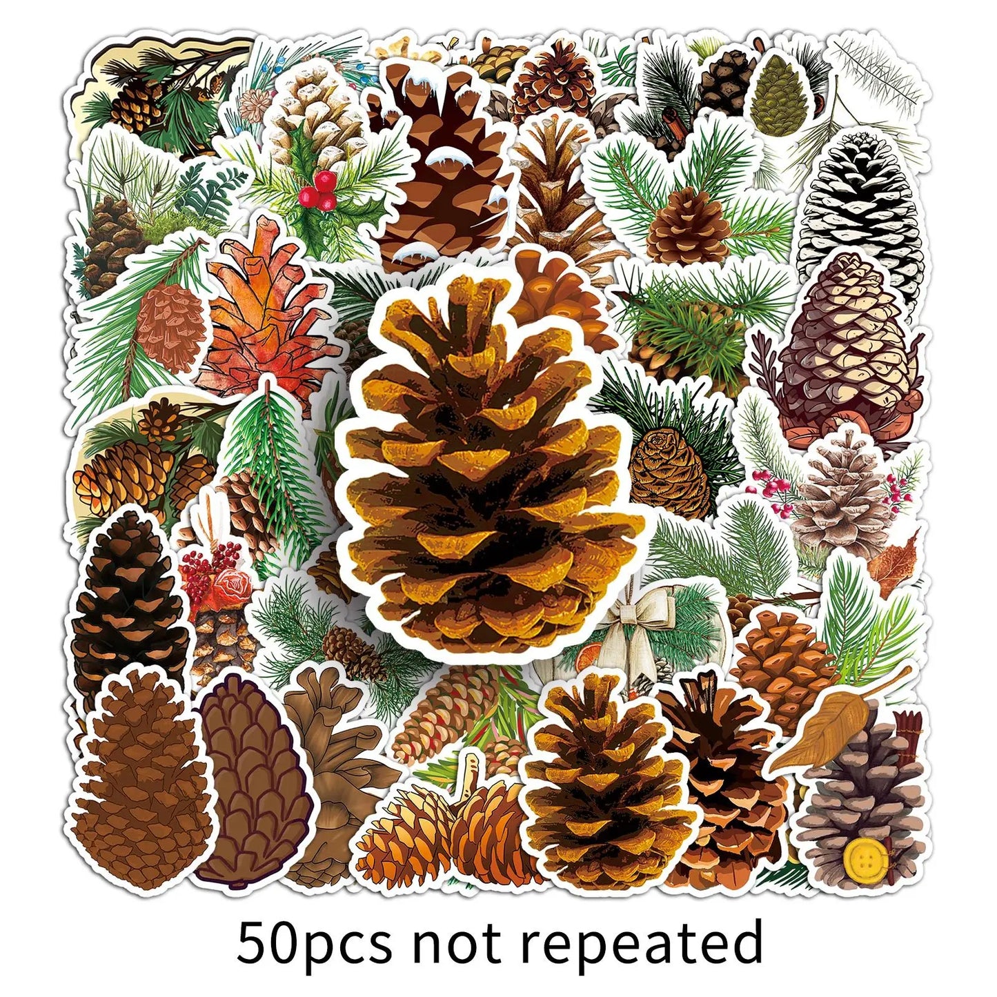 10/30/50PCS Pinecone Cartoon Stickers Plant Decals Kids Toy Scrapbook Luggage Laptop Phone Bike Skateboard Waterproof Graffiti