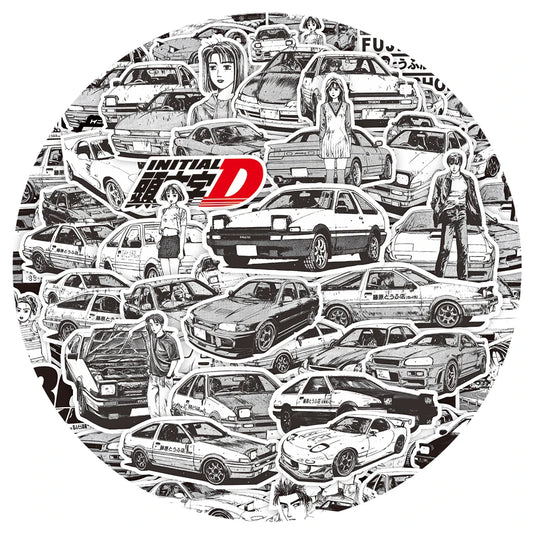 Anime Initial D Stickers Set - Black White Graffiti Decals for Wall, Notebook, Bike