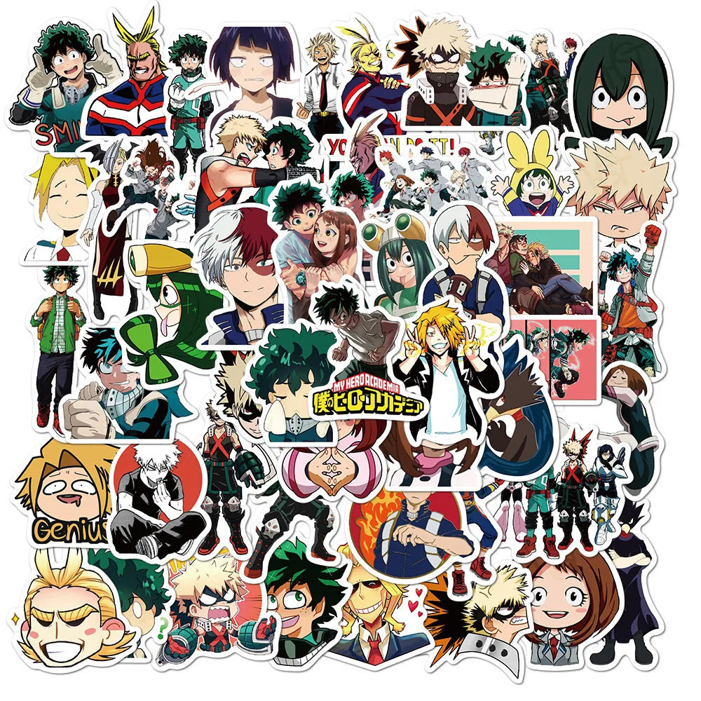 50pcs My Hero Academia Stickers for Luggage, Water Bottles, Phones, Laptops, Cars, Scooters, Fridges