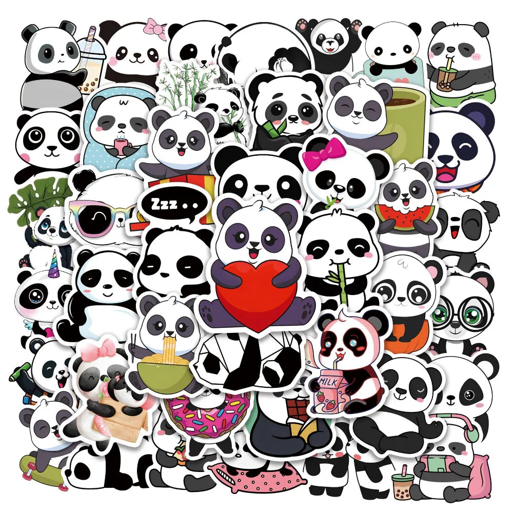 50Pcs Cute Panda Cartoon Animal Stickers Luggage Skateboard Cute DIY Cool Graffiti Waterproof Funny Kid Toy Sticker Decal