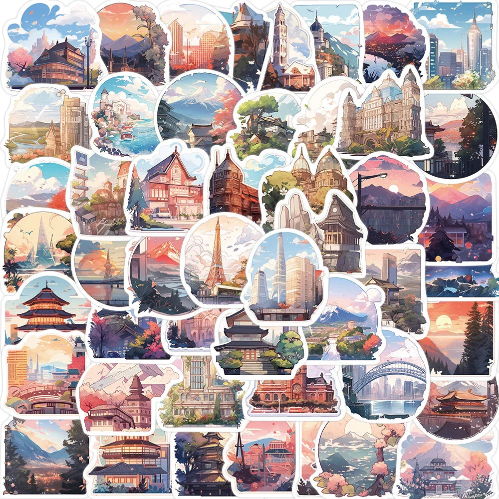 Kawaii Cartoon Landscape Aesthetic Stickers for Laptop, Notebook, Phone - 10/30/50pcs