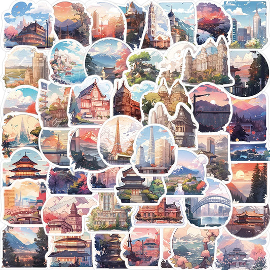 Kawaii Cartoon Landscape Aesthetic Stickers for Laptop, Notebook, Phone - 10/30/50pcs