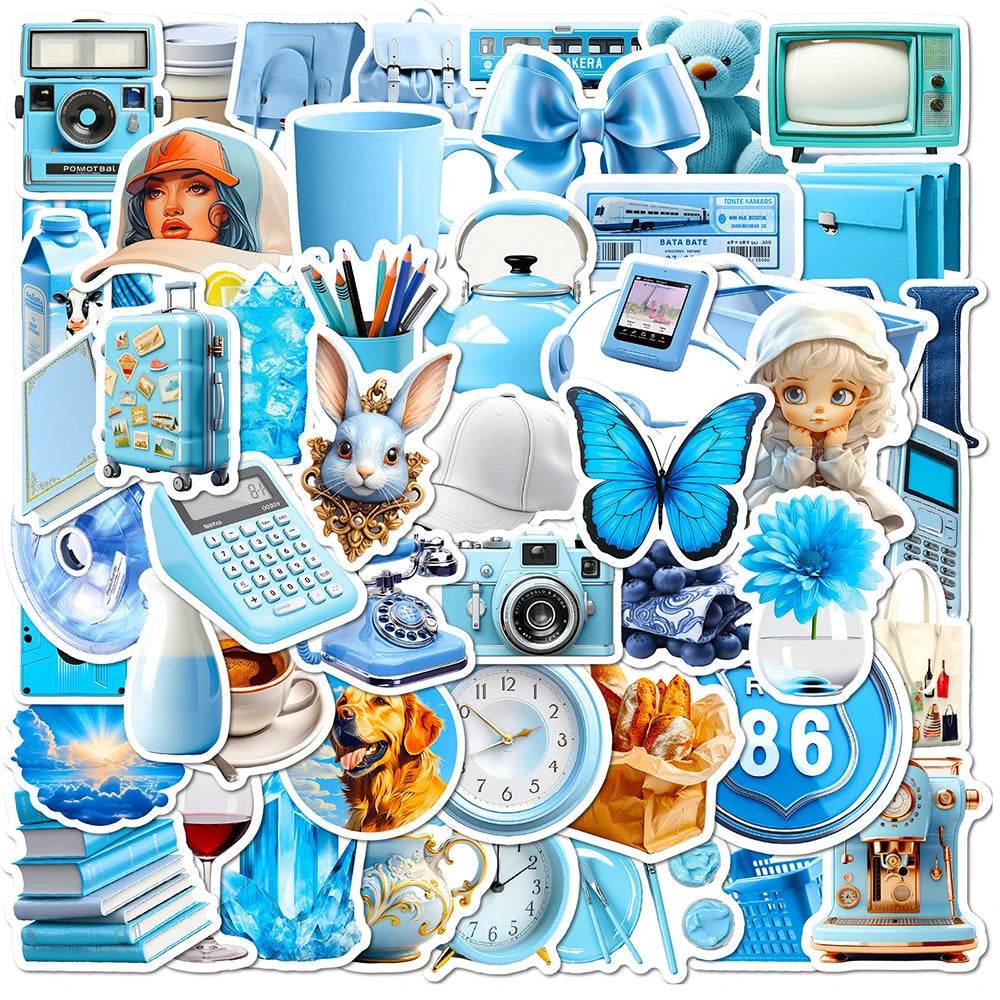 10/30/50PCS Cartoon Ins Style Blue Sticker Waterproof Graffiti Kids Toys DIY Skateboard Phone Suitcase Notebook Bike Wall Decals