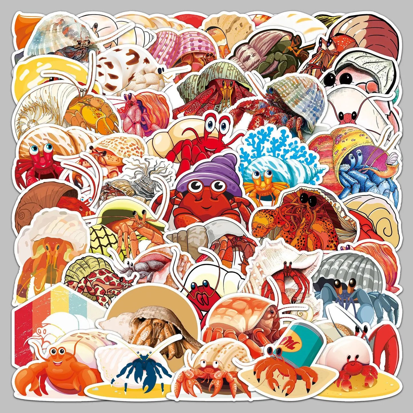 50pcs Cartoon Hermit Crab Stickers for Helmet, Wall, Desktop Decoration