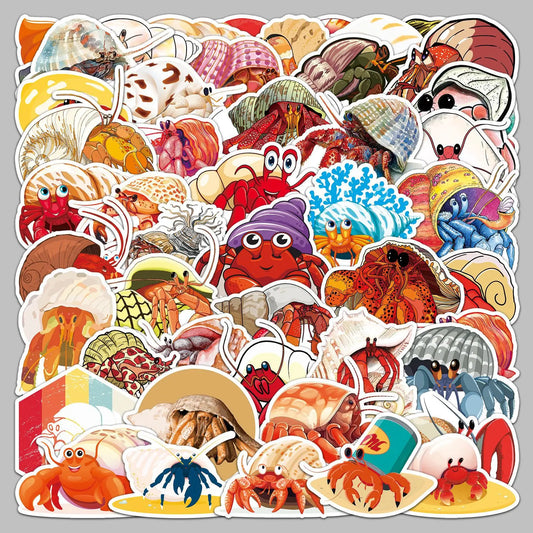 50pcs Cartoon Hermit Crab Stickers for Helmet, Wall, Desktop Decoration