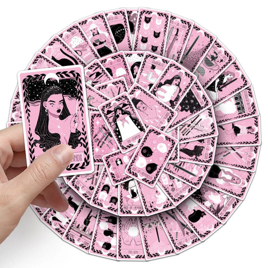 10/78PCS Kawaii Pink Tarot Goth Witch Stickers Aesthetic Cute Witchy Divination Decals Toy DIY Skateboard Phone Fridge Notebook